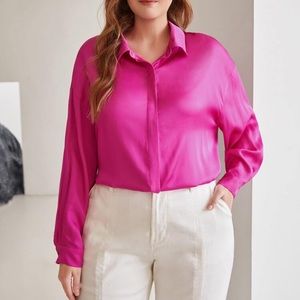 NWT Plus Size Pink Silky Button Up Blouse